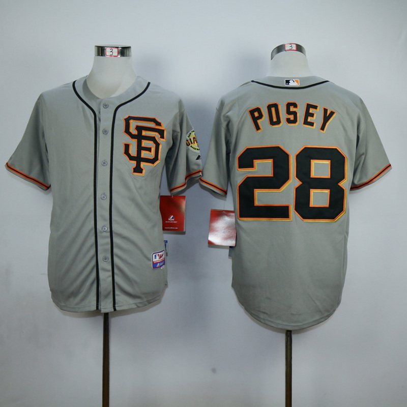 Men San Francisco Giants #28 Posey Grey SF MLB Jerseys